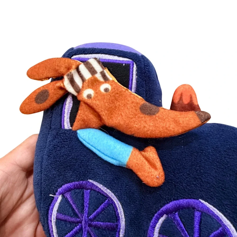 Blue Plush Train Engine Toy with Orange Dog Conductor Conductor Stuffed Animal